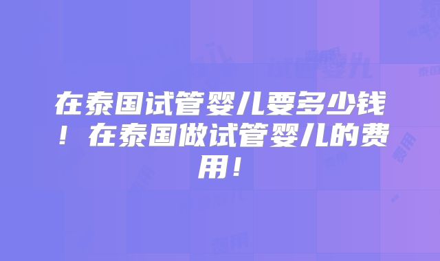在泰国试管婴儿要多少钱！在泰国做试管婴儿的费用！