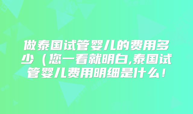 做泰国试管婴儿的费用多少(您一看就明白,泰国试管婴儿费用明细是什么!