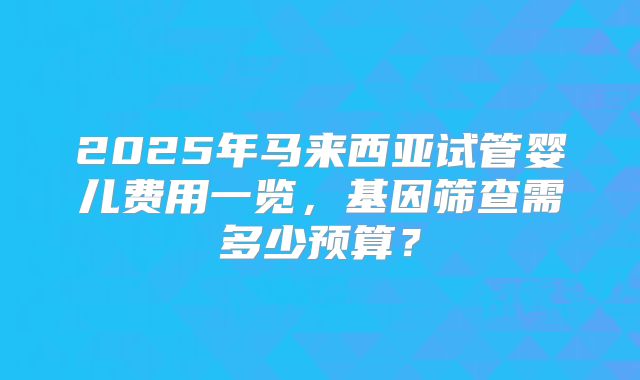2025年马来西亚试管婴儿费用一览，基因筛查需多少预算？