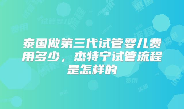泰国做第三代试管婴儿费用多少，杰特宁试管流程是怎样的