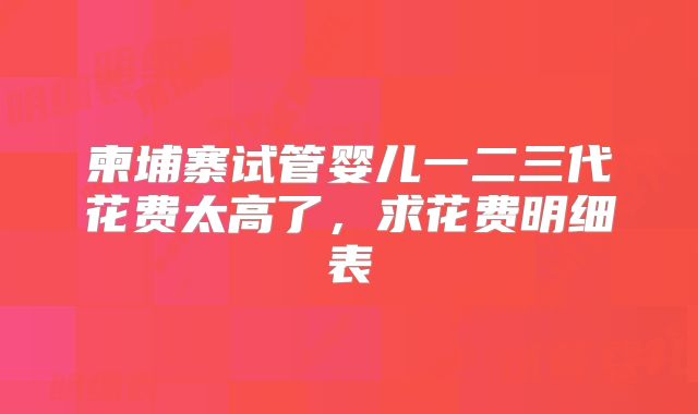 柬埔寨试管婴儿一二三代花费太高了，求花费明细表