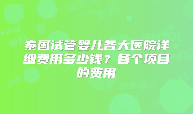 泰国试管婴儿各大医院详细费用多少钱？各个项目的费用