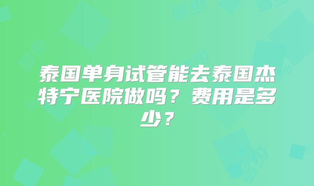 泰国单身试管能去泰国杰特宁医院做吗？费用是多少？