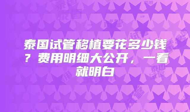泰国试管移植要花多少钱？费用明细大公开，一看就明白