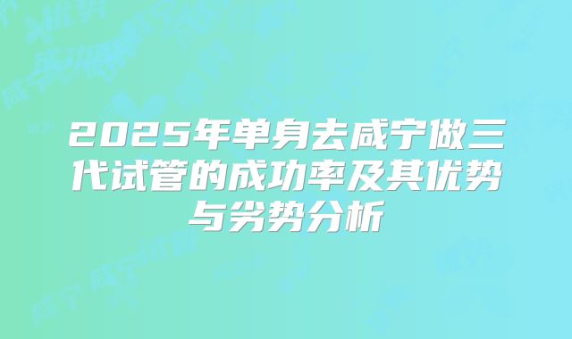 2025年单身去咸宁做三代试管的成功率及其优势与劣势分析