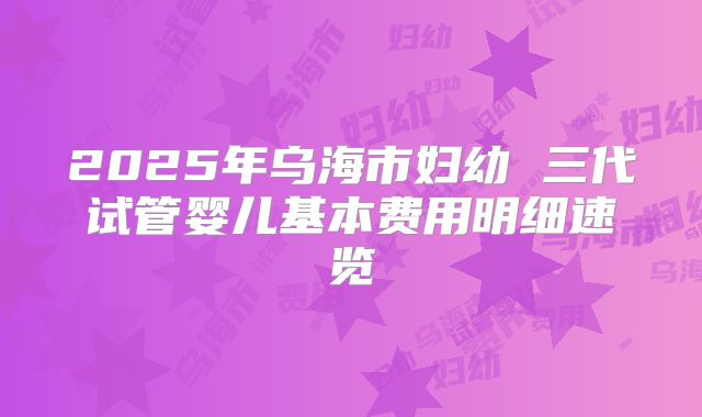 2025年乌海市妇幼 三代试管婴儿基本费用明细速览