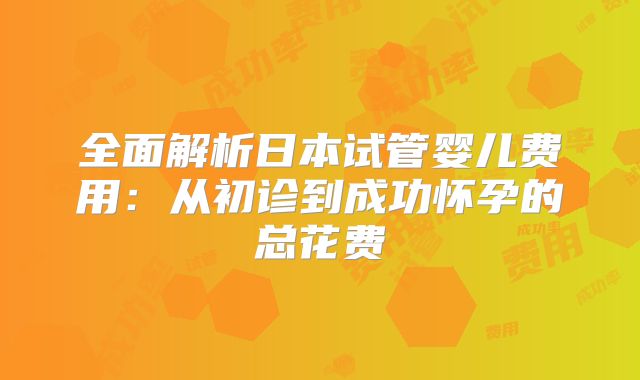 全面解析日本试管婴儿费用:从初诊到成功怀孕的总花费