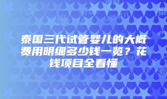 泰国三代试管婴儿的大概费用明细多少钱一览？花钱项目全看懂