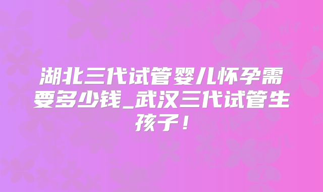 湖北三代试管婴儿怀孕需要多少钱_武汉三代试管生孩子！