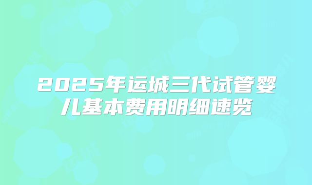 2025年运城三代试管婴儿基本费用明细速览