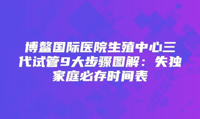 博鳌国际医院生殖中心三代试管9大步骤图解：失独家庭必存时间表
