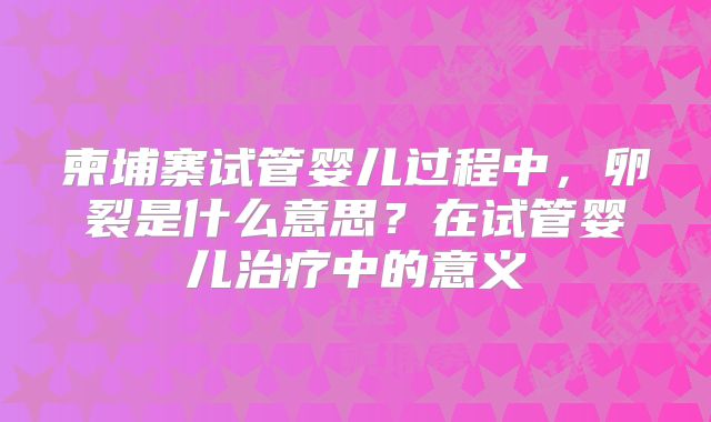 柬埔寨试管婴儿过程中，卵裂是什么意思？在试管婴儿治疗中的意义