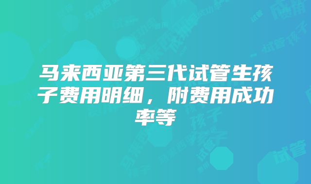 马来西亚第三代试管生孩子费用明细，附费用成功率等