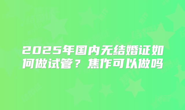 2025年国内无结婚证如何做试管?焦作可以做吗