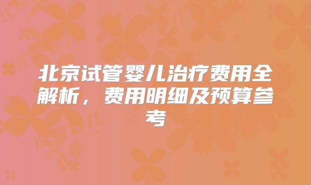 北京试管婴儿治疗费用全解析，费用明细及预算参考