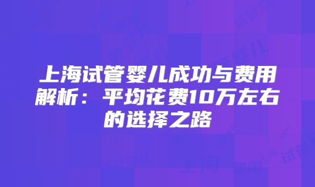 上海试管婴儿成功与费用解析:平均花费10万左右的选择之路