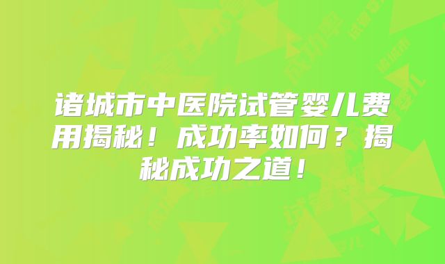 诸城市中医院试管婴儿费用揭秘！成功率如何？揭秘成功之道！