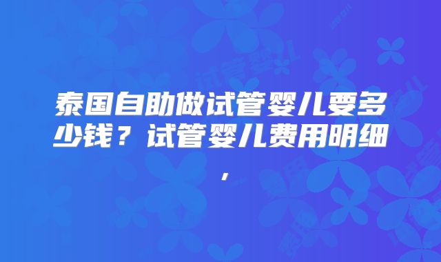 泰国自助做试管婴儿要多少钱？试管婴儿费用明细，