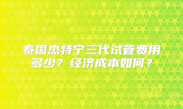 泰国杰特宁三代试管费用多少？经济成本如何？
