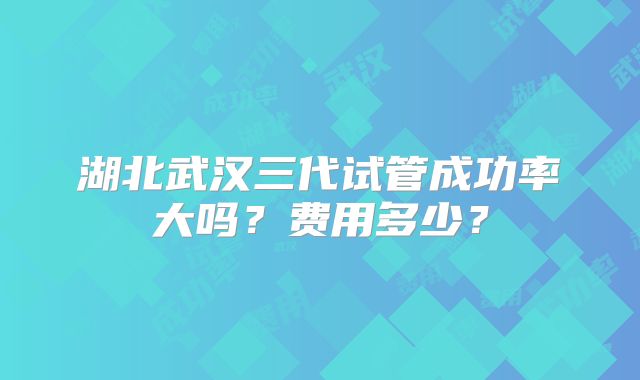 湖北武汉三代试管成功率大吗?费用多少?