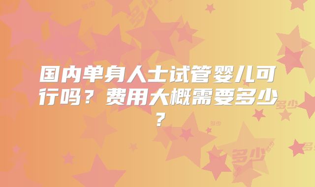 国内单身人士试管婴儿可行吗？费用大概需要多少？
