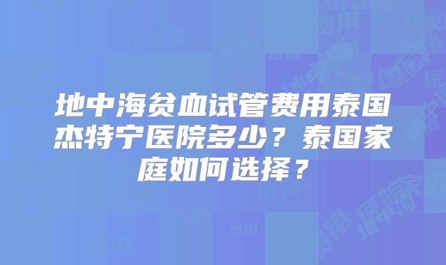 地中海贫血试管费用泰国杰特宁医院多少？泰国家庭如何选择？