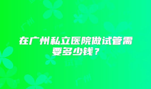 在广州私立医院做试管需要多少钱?