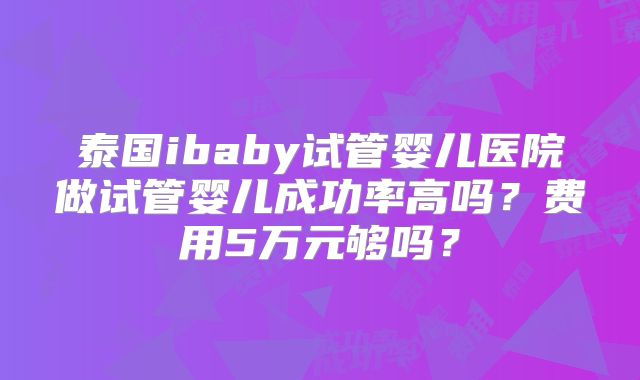 泰国ibaby试管婴儿医院做试管婴儿成功率高吗？费用5万元够吗？