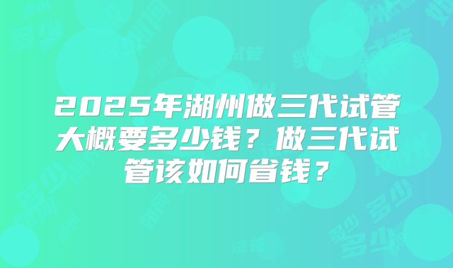 2025年湖州做三代试管大概要多少钱？做三代试管该如何省钱？
