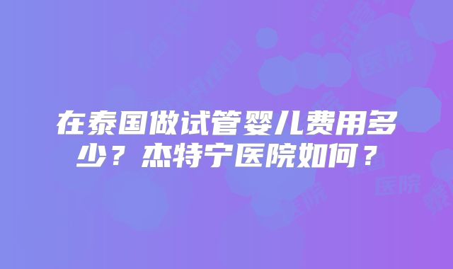 在泰国做试管婴儿费用多少?杰特宁医院如何?