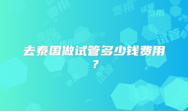 去泰国做试管多少钱费用？