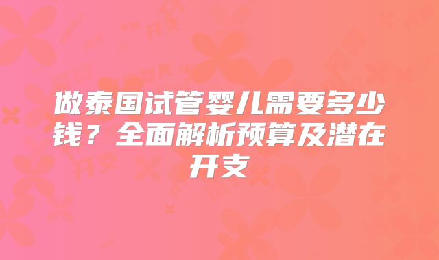 做泰国试管婴儿需要多少钱？全面解析预算及潜在开支