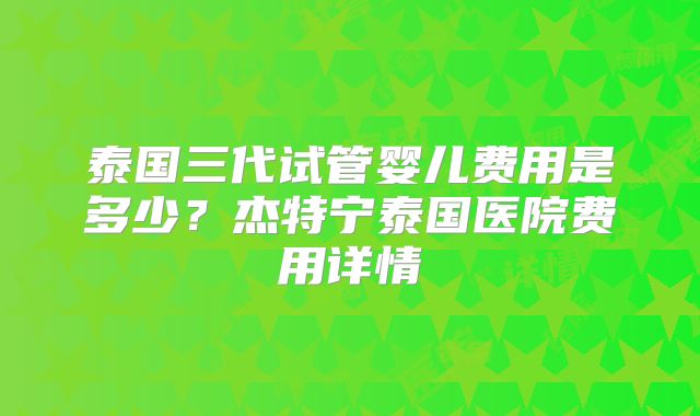 泰国三代试管婴儿费用是多少?杰特宁泰国医院费用详情