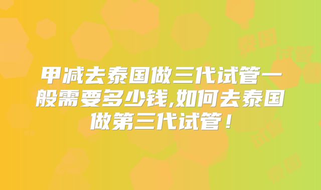 甲减去泰国做三代试管一般需要多少钱,如何去泰国做第三代试管！