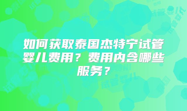 如何获取泰国杰特宁试管婴儿费用？费用内含哪些服务？