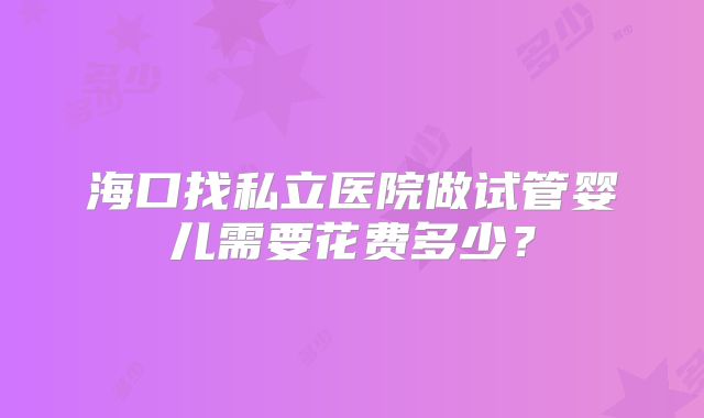 海口找私立医院做试管婴儿需要花费多少？