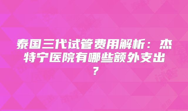 泰国三代试管费用解析：杰特宁医院有哪些额外支出？