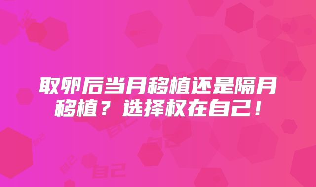 取卵后当月移植还是隔月移植？选择权在自己！