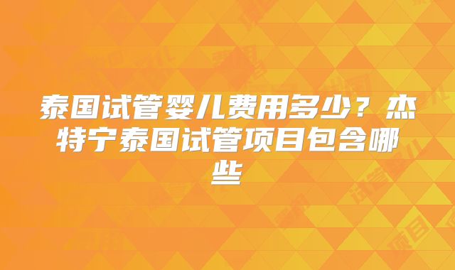 泰国试管婴儿费用多少？杰特宁泰国试管项目包含哪些