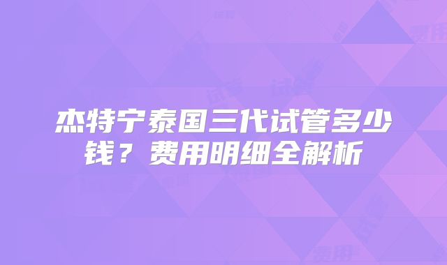 杰特宁泰国三代试管多少钱？费用明细全解析