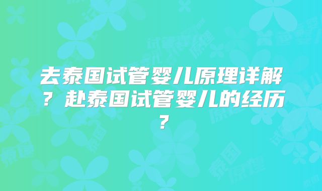 去泰国试管婴儿原理详解？赴泰国试管婴儿的经历？