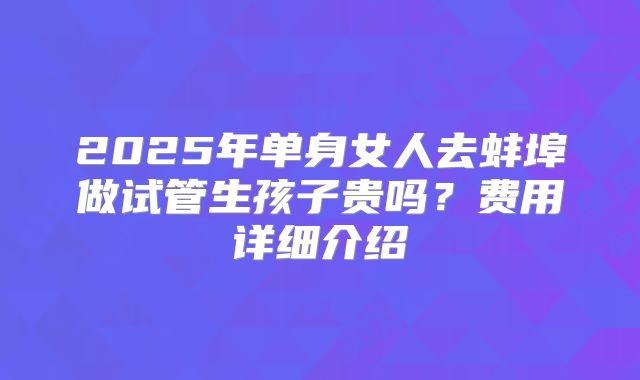 2025年单身女人去蚌埠做试管生孩子贵吗？费用详细介绍