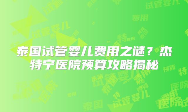 泰国试管婴儿费用之谜？杰特宁医院预算攻略揭秘