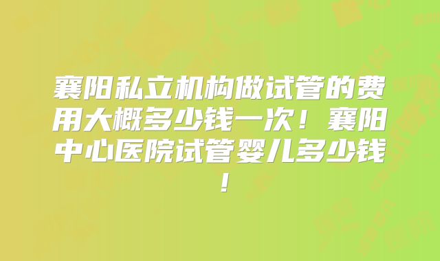 襄阳私立机构做试管的费用大概多少钱一次!襄阳中心医院试管婴儿多少钱!