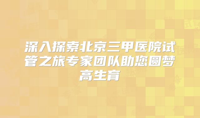 深入探索北京三甲医院试管之旅专家团队助您圆梦高生育