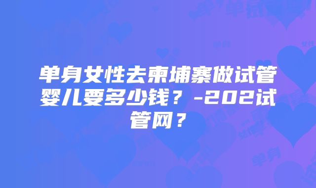 单身女性去柬埔寨做试管婴儿要多少钱?-202试管网?