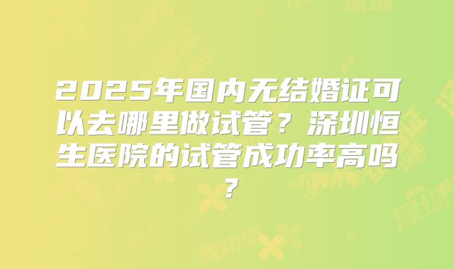 2025年国内无结婚证可以去哪里做试管?深圳恒生医院的试管成功率高吗?