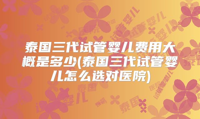 泰国三代试管婴儿费用大概是多少(泰国三代试管婴儿怎么选对医院)