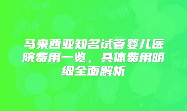 马来西亚知名试管婴儿医院费用一览，具体费用明细全面解析
