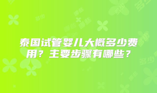 泰国试管婴儿大概多少费用?主要步骤有哪些?